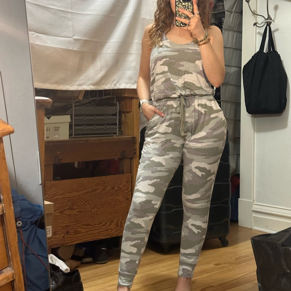 Aerie Gray Camouflage Jumpsuit